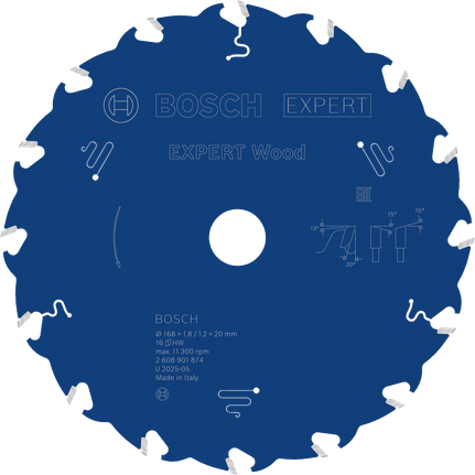 BoschEXPERT 木工圆锯片，168mm T16。